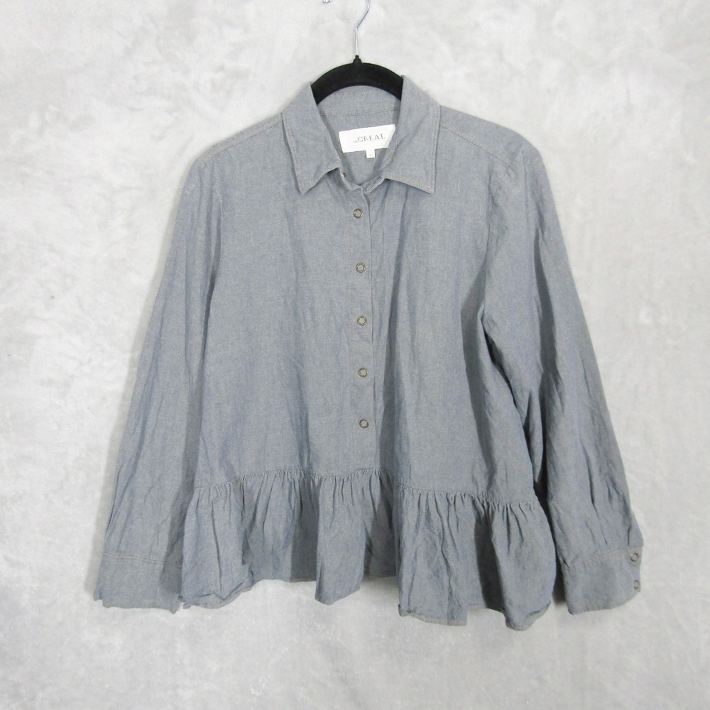 The Great Shirt Top Women's Size 1 Small Ruffle Hem Long Sleeve Button Down